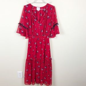 Misa Los Angeles Raquel Red Floral Midi Dress